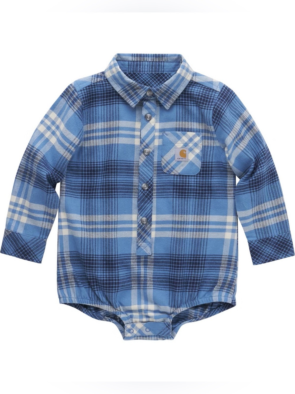 Carhartt Baby Boys Coronet Blue Plaid Flannel Bodysuit Size 3M Long Sleeve
